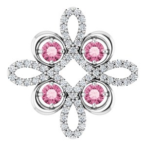 14K White Gold Natural Pink Tourmaline & 1/8 CTW Natural Diamond Clover Pendant