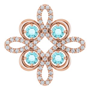 14K Rose Gold Natural Blue Zircon & 1/6 CTW Natural Diamond Clover Pendant