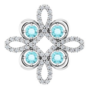 14K White Gold Natural Blue Zircon & 1/6 CTW Natural Diamond Clover Pendant