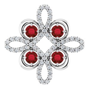 14K White Gold Natural Mozambique Garnet & 1/6 CTW Natural Diamond Clover Pendant