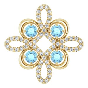 14K Yellow Gold Natural Aquamarine & 1/6 CTW Natural Diamond Clover Pendant