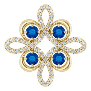 14K Yellow Gold Natural Blue Sapphire & 1/6 CTW Natural Diamond Clover Pendant