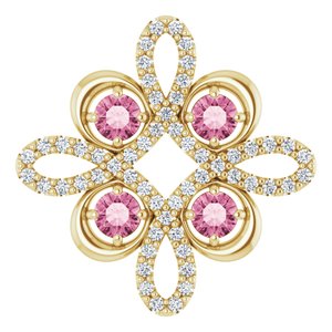 14K Yellow Gold Natural Pink Tourmaline & 1/8 CTW Natural Diamond Clover Pendant