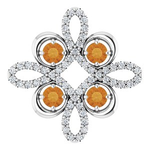 14K White Gold Natural Citrine & 1/8 CTW Natural Diamond Clover Pendant