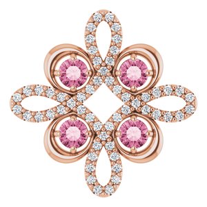 14K Rose Gold Natural Pink Tourmaline & 1/8 CTW Natural Diamond Clover Pendant