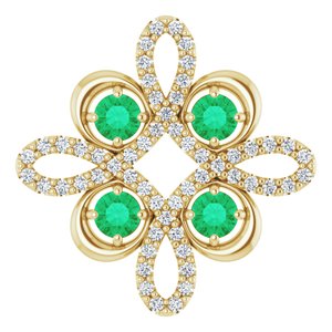 14K Yellow Gold Natural Emerald & 1/6 CTW Natural Diamond Clover Pendant