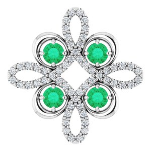 14K White Gold Natural Emerald & 1/6 CTW Natural Diamond Clover Pendant
