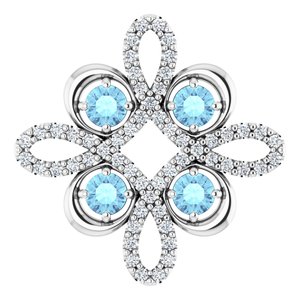 14K White Gold Natural Aquamarine & 1/6 CTW Natural Diamond Clover Pendant