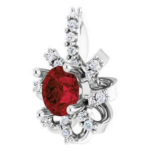 Platinum Natural Mozambique Garnet & .07 CTW Natural Diamond Halo-Style Pendant