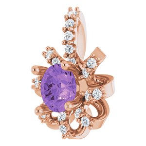 14K Rose Gold Natural Amethyst & .07 CTW Natural Diamond Halo-Style Pendant