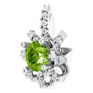 Sterling Silver Natural Peridot & .07 CTW Natural Diamond Halo-Style Pendant
