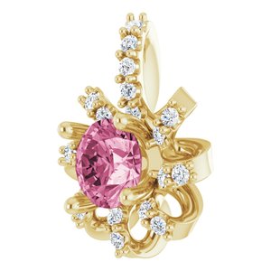 14K Yellow Gold Natural Pink Tourmaline & .07 CTW Natural Diamond Halo-Style Pendant