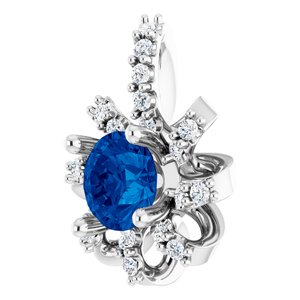 Platinum Natural Blue Sapphire & .07 CTW Natural Diamond Halo-Style Pendant