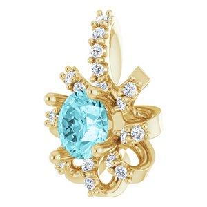 14K Yellow Gold Natural Blue Zircon & .07 CTW Natural Diamond Halo-Style Pendant