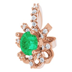 14K Rose Gold Natural Emerald & .07 CTW Natural Diamond Halo-Style Pendant
