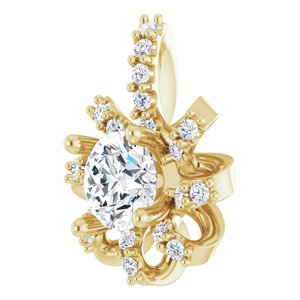 14K Yellow Gold Natural White Sapphire & .07 CTW Natural Diamond Halo-Style Pendant
