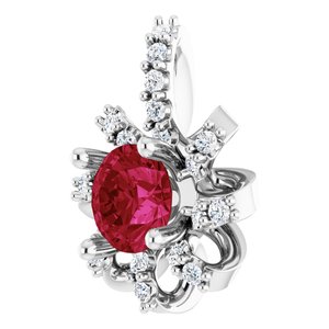 Sterling Silver Natural Ruby & .07 CTW Natural Diamond Halo-Style Pendant
