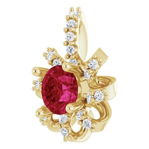 14K Yellow Gold Natural Ruby & .07 CTW Natural Diamond Halo-Style Pendant
