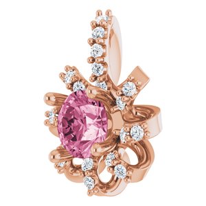 14K Rose Gold Natural Pink Tourmaline & .07 CTW Natural Diamond Halo-Style Pendant