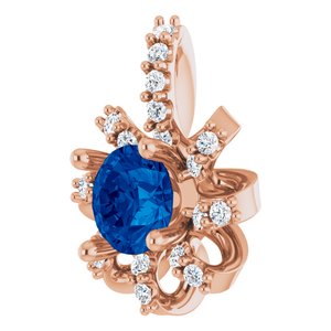 14K Rose Gold Natural Blue Sapphire & .07 CTW Natural Diamond Halo-Style Pendant