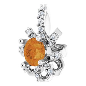 Platinum Natural Citrine & .07 CTW Natural Diamond Halo-Style Pendant