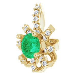 14K Yellow Gold Natural Emerald & .07 CTW Natural Diamond Halo-Style Pendant