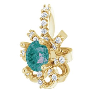 14K Yellow Gold Lab-Grown Alexandrite & .07 CTW Natural Diamond Halo-Style Pendant