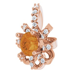 14K Rose Gold Natural Citrine & .07 CTW Natural Diamond Halo-Style Pendant