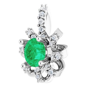 Sterling Silver Natural Emerald & .07 CTW Natural Diamond Halo-Style Pendant