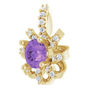 14K Yellow Gold Natural Amethyst & .07 CTW Natural Diamond Halo-Style Pendant