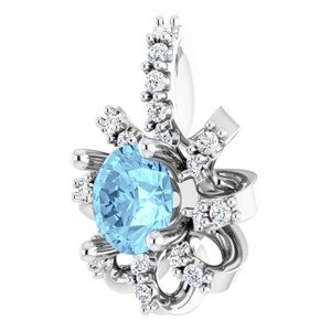 14K White Gold Natural Aquamarine & .07 CTW Natural Diamond Halo-Style Pendant