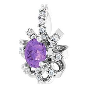 14K White Gold Natural Amethyst & .07 CTW Natural Diamond Halo-Style Pendant