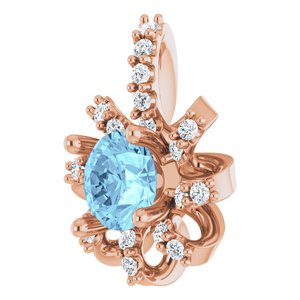 14K Rose Gold Natural Aquamarine & .07 CTW Natural Diamond Halo-Style Pendant