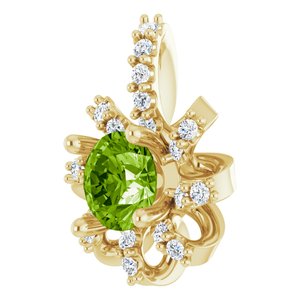 14K Yellow Gold Natural Peridot & .07 CTW Natural Diamond Halo-Style Pendant