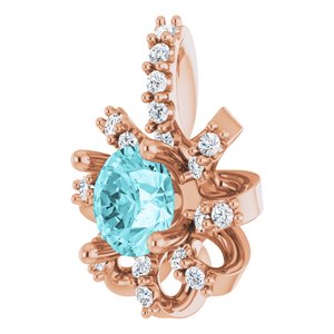 14K Rose Gold Natural Blue Zircon & .07 CTW Natural Diamond Halo-Style Pendant