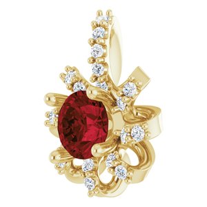 14K Yellow Gold Natural Mozambique Garnet & .07 CTW Natural Diamond Halo-Style Pendant