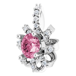 14K White Gold Natural Pink Tourmaline & .07 CTW Natural Diamond Halo-Style Pendant
