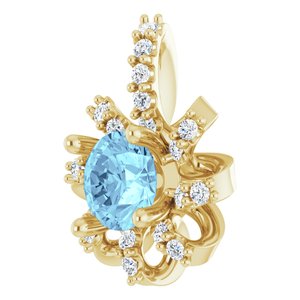 14K Yellow Gold Natural Aquamarine & .07 CTW Natural Diamond Halo-Style Pendant