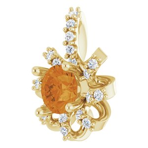 14K Yellow Gold Natural Citrine & .07 CTW Natural Diamond Halo-Style Pendant