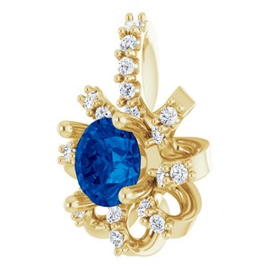 14K Yellow Gold Natural Blue Sapphire & .07 CTW Natural Diamond Halo-Style Pendant