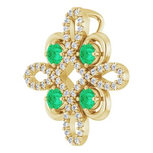 14K Yellow Gold Natural Emerald & 1/6 CTW Natural Diamond Clover Pendant