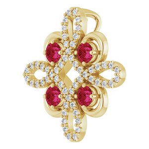 14K Yellow Gold Natural Ruby & 1/6 CTW Natural Diamond Clover Pendant