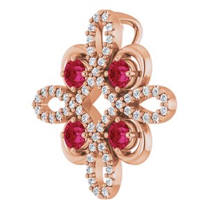 14K Rose Gold Natural Ruby & 1/6 CTW Natural Diamond Clover Pendant