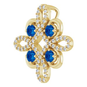 14K Yellow Gold Natural Blue Sapphire & 1/6 CTW Natural Diamond Clover Pendant