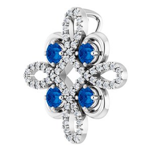 14K White Gold Natural Blue Sapphire & 1/6 CTW Natural Diamond Clover Pendant