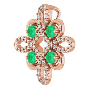 14K Rose Gold Natural Emerald & 1/6 CTW Natural Diamond Clover Pendant