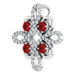 Platinum Natural Mozambique Garnet & 1/6 CTW Natural Diamond Clover Pendant