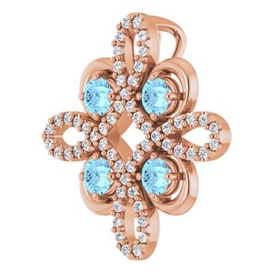 14K Rose Gold Natural Aquamarine & 1/6 CTW Natural Diamond Clover Pendant