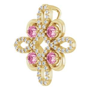 14K Yellow Gold Natural Pink Tourmaline & 1/8 CTW Natural Diamond Clover Pendant
