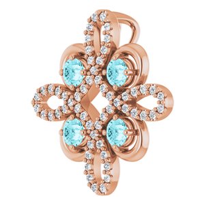 14K Rose Gold Natural Blue Zircon & 1/6 CTW Natural Diamond Clover Pendant